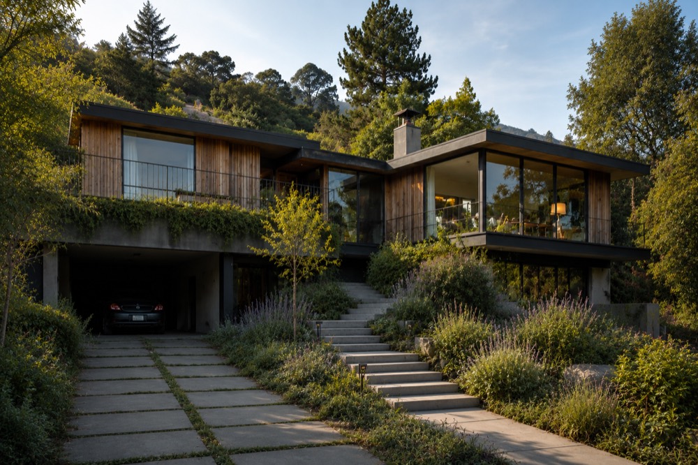 Berkeley Hills hillside home before Zone 0 fire-adapted redesign